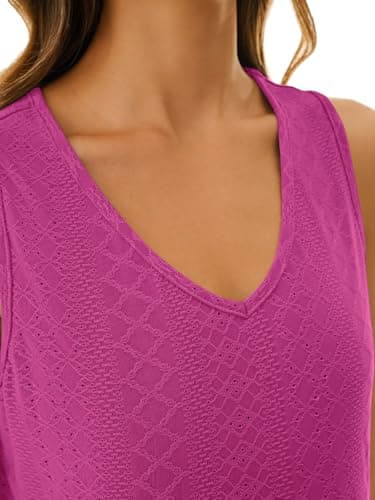 GKBK Womens Babydoll Tank Tops 2026 V Neck Sleeveless Tank Tops Flowy Peplum Tops for Women Dressy Spring Summer Fashion Outfits Trendy Hot Pink - Thumbnail 5