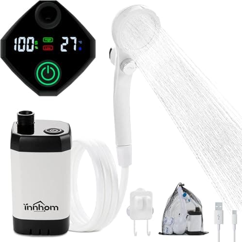 innhom Portable Camping Shower, 6000mAh Rechargeable Camp Shower Pump with LED Display, IPX7 Waterproof & 2 Spray Modes Electric Outdoor Shower for Hiking, Travel, Pet Bathing and Car Washing - Image 1