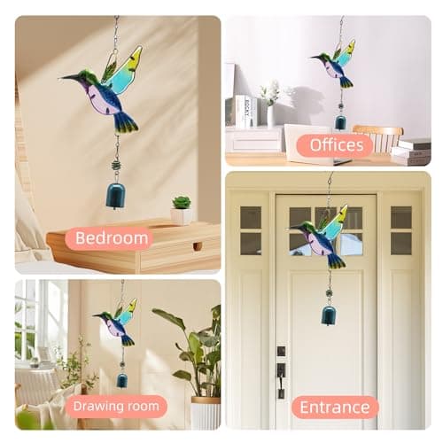 Wind Chimes Hummingbird, Garden Small Wind Chime for Home, Party, Festival Decor, Glass Garden Valentines Day Gift Decoration Indoor/Outdoor, Lifelike Hummingbird Bell Deep Tone Style - Thumbnail 6