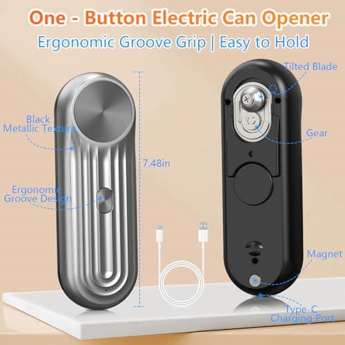 One‑Touch Rechargeable Cordless Electric Can Opener, Auto‑Stop Smooth‑Edge Lid Cutter, Hands‑Free Kitchen Gadget Fits Multiple Can Sizes for Food, Pet Food – for Seniors & Arthritis (Silver-Black) - Thumbnail 2