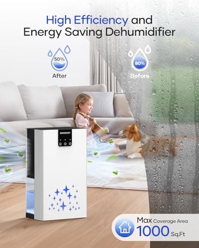 Dehumidifier, 95 OZ Water Tank Dehumidifiers for Home with Auto Shut Off, 1000 sq. ft. Dehumidifier for Bedroom Bathroom Basement Rv with 7 Color Light, Quiet Dehumidifiers with Sleep Mode - Thumbnail 3