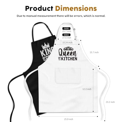 King & Queen Apron Set - Matching Couples Kitchen Aprons with Deep Pockets & Reinforced Stitching - Waterproof Professional Cooking Gear for Wedding, Engagement, Bridal Shower, Valentines, Christmas - Thumbnail 5