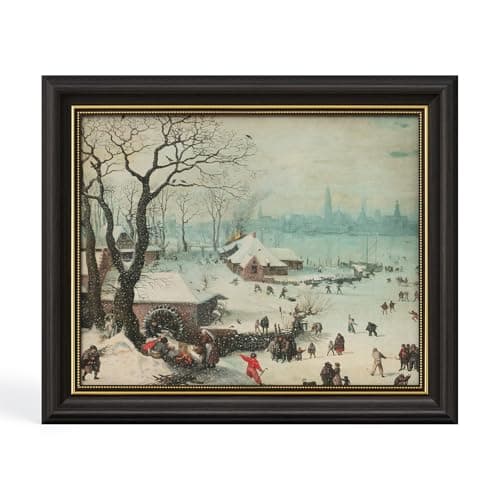 DAJONART Vintage Gold Framed Canvas Christmas Winter Wall Art, Winter Village Painting with Snow Framed Canvas Holiday Wall Decor, Seasonal Gift for Home, 8x10 - Image 1