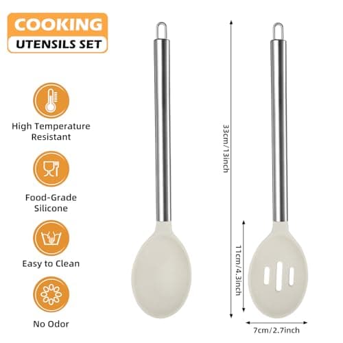MANJIA Silicone Spatulas Set, Nonstick Silicone Spoon & Turner Spatula Set, Serving Spoon kitchen Spatula for Cooking Fish, Eggs,Flipper, Cooking Utensils Set 2pcs (white-spoons) - Thumbnail 4