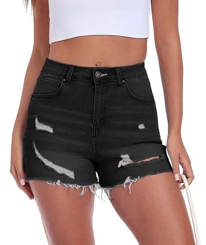 MARIASHA Women's Ripped Denim Shorts, Mid Rise Stretchy Short Jeans with Dual Pockets - Image 1