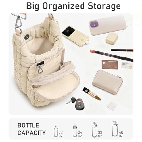 WOOMADA Water Bottle Holder RFID Crossbody Bag for Women, Ideal for Walking, Hiking, Cycling(beige) - Thumbnail 3