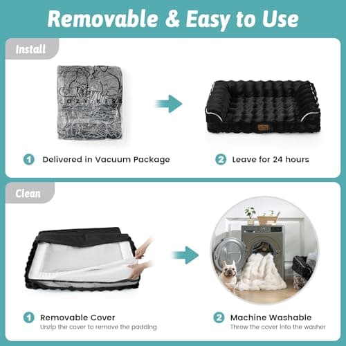 COZY KISS Faux Rabbit Fur Orthopedic Dog Bed, Dog Bed for Large Size, Supportive Foam Pet Sofa with Waterproof Lining Cover, Washable U-Shaped Pet Couch with Anti-Slip Bottom, Black L 36x27x6.5 inch - Thumbnail 6