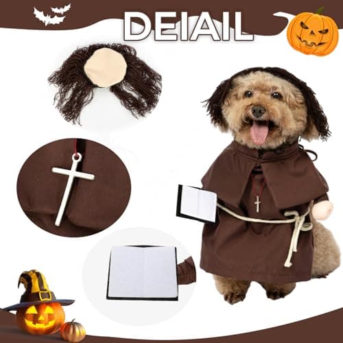 NACOCO Halloween Dog Priest Costume - Pet Minister Clothes Cat Funny Pope Clergy Outfit Apparel Adjustable for Small Medium and Large Dogs(Brown Priest, S) - Thumbnail 2