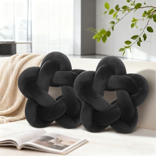 Wadser 2 Piece Knot Pillows, Black Throw Pillows Knotted Star Cushion Decorative Plush Pillow for Bedroom Living Room, Black 12.59" - Image 1