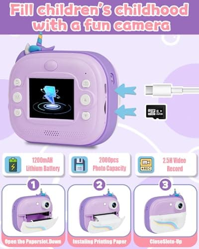 FAYOGOO Kids Camera Instant Print, Christmas Birthday Gifts for Girls Age 3-12, Ideal Toy for 3 4 5 6 7 8 9 10 Years Old Girls Boys, Toddler Camera Toys with 3 Rolls Print Paper & 32GB Card (Purple) - Thumbnail 6