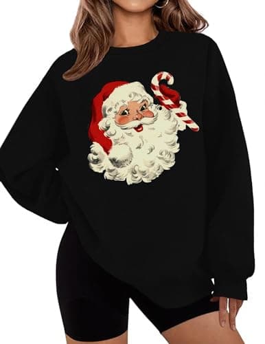 LETSEE Merry Christmas Sweatshirt for Women Crewneck Graphic Loose Fit Casual Pullover Shirts Xmas Gifts Holiday Tops, A-Black, X-Large - Image 1