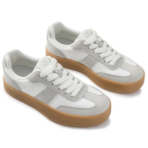 Rihero White Platform Sneakers for Women Comfortable Tennis Walking Shoes Non-Slip Fashion Casual Sneakers Size 7.5 - Thumbnail 5