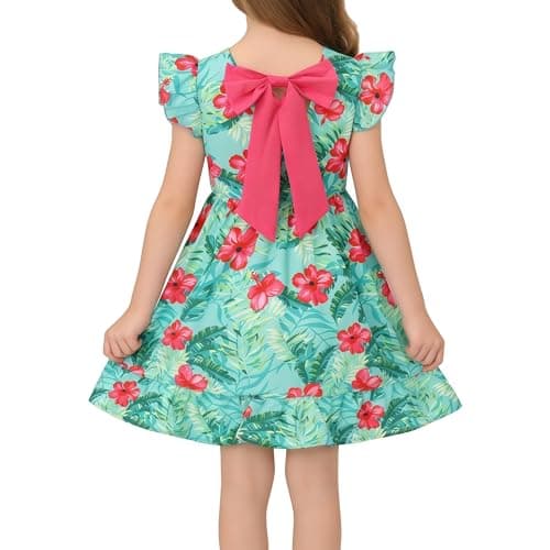 Mariy Riseni Girls Hawaiian Dress, Boho Casual, Bow Formal Party Outfits, Ruffled Sleeve Sundress 4-12Y - Image 1