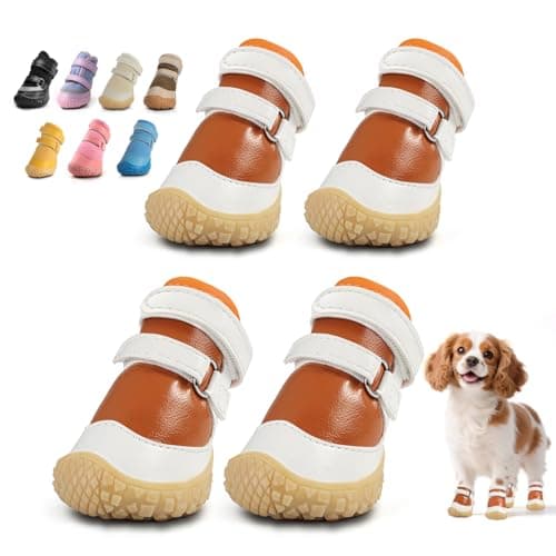 Dog Shoes for Small Dogs, Brown - White, Size 1