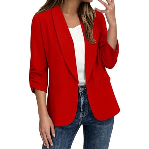 Summer Blazers for Women Lightweight 3/4 Sleeve Business Casual Blazers 2026 Trendy Open Front Work Office Suit Jackets Blazer Red L - Image 1