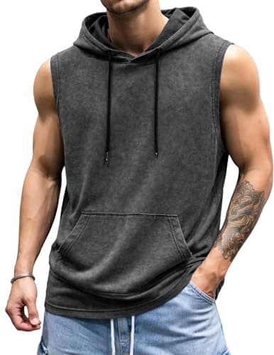 JMIERR Mens Cotton Sleeveless Hoodie Tank Top Regular Fit Muscle Workout Gym Streetwear Shirt Black - Image 1