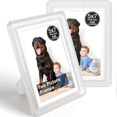 vilkok Crystal 5x7 Picture Frame,2 Pack, Fits 5x7 Photo or 4x6 with Mat, Acrylic Front & Durable ABS Frame, Shatterproof UV-Resistant Tabletop Display, Vertical/Horizontal Home Décor Frame