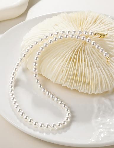 Mameloly Pearl Necklaces for Women Dainty 925 Sterling Silver 18K Gold Plated 6MM Simulated White Pearl Choker Necklace Strand for Her Engagement Wedding Birdal - Thumbnail 6