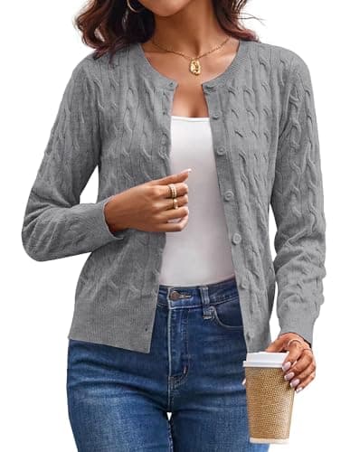 GRACE KARIN Womens Cable Knit Cardigan, Lightweight Cardigans for Women, Spring Gray Cardigan Sweater Tops XXL - Image 1