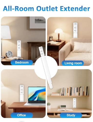 Eletrical Outlet Extender Stick 22"-34" Vertical Power Socket Expander with 2 AC Outlets, USB-A,USB-C Ports,180° Rotating Wall Outlet Extender for Hard-to-Reach Extension Cord Extender Behind Sofa - Thumbnail 5