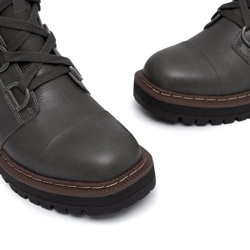 Athlefit Women's Combat Ankle Boots Platform Chunky Low Heel Boots Fashion Lug Sole Lace Up Grey Booties Size 8 - Thumbnail 6