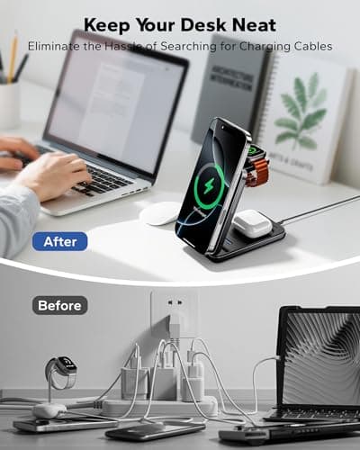 KPON Foldable 3in1 Charging Station for Magsafe, Travel Phone and Watch Charger for Apple, PD20W Wireless Charging Dock for Multiple Devices iPhone 17 16 15 14 13 12 Series/Apple Watch/Airpods - Thumbnail 6