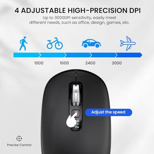 Wireless Bluetooth Mouse,USB+BT×2,Multi Device Ergo Full Size Mouses-big Hand,Metal 4-Way Super Scrolling,± 3000 DPI,10 Buttons,Plug&Play,Quiet,w/ 2 Batteries,Mice for Laptop,Computer,Tablet,Mac,iPad - Thumbnail 4
