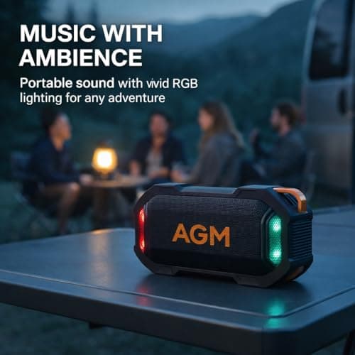 AGM MagROCK Magnetic Bluetooth Speaker, IP67 Waterproof & Floatable, Strong Magnet Mount for Fridge & Toolbox, Drop-Proof Rugged Portable with RGB Lights, TWS Stereo, for Shower, Garage, Outdoor - Thumbnail 4