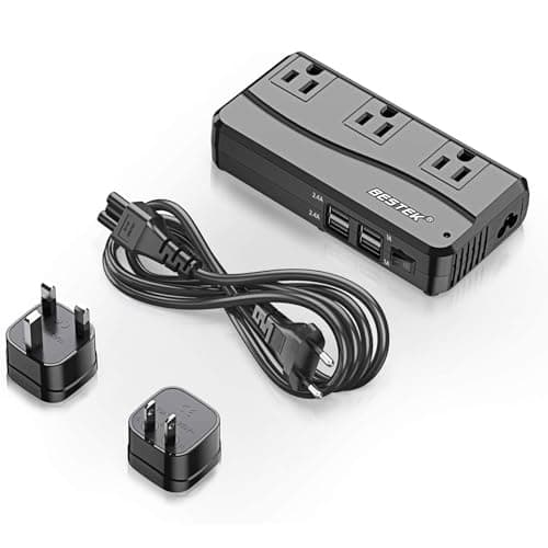 BESTEK Universal Travel Adapter 220V to 110V Voltage Converter with 6A 4-Port USB Charging and UK/AU/US/EU Worldwide Plug Adapter (Black) - Image 1