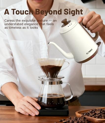 ELTRIKO Gooseneck Electric Kettle, 1L Water Boiler, Pour Over Coffee & Tea, 1000W Fast Heating, Stainless Steel, Auto Shut-Off & Boil-Dry Protection, BPA-Free (White) - Thumbnail 4