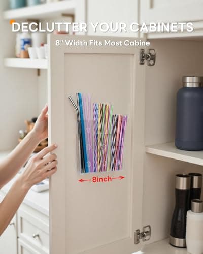 8" Acrylic Straw Holder for Cabinet Door – Wall Mounted Straw Organizer with Height Dividers, Adhesive Kitchen Accessories Storage Rack for Inside Cabinet or Cupboard Door - Thumbnail 3