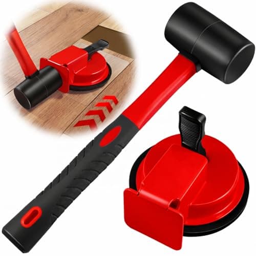 Floor Gap Fixer Tool with Rubber Mallet, Iron Body & Strong Suction Cup, Includes 5 Sticky Pads for Laminate, Vinyl, Wood & Tile Flooring Installation and Repair
