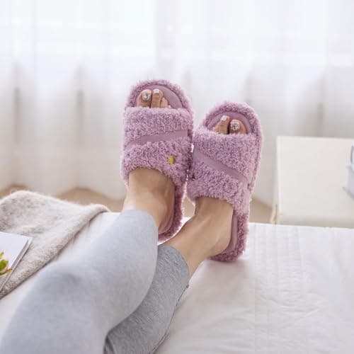 GOEWY Open Toe Womens Slippers Indoor Outdoor Comfy Memory Foam Slip On House Bedroom Slides Shoes Gifts for Women Her Mom - Thumbnail 2