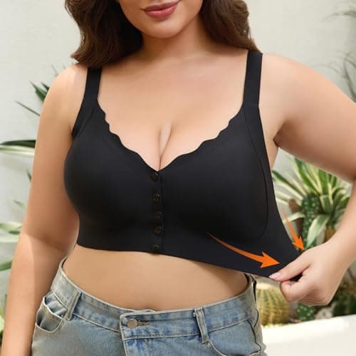 Front Closure Bras for Older Women Wireless Plus Size No Underwire Seamless Mastectomy Bralette Adjustable Straps Seniors Comfort (US, Alpha, X-Large, Plus, Regular, Black) - Thumbnail 5