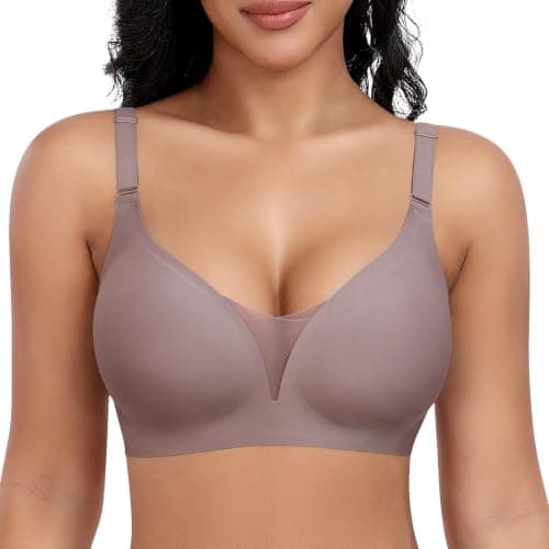 Ganado Wireless Bras for Women Full Coverage Mesh Seamless Supportive Comfortable Bras No Wire T Shirt Bra Padded Bralette #2 Coffee, Medium - Image 1