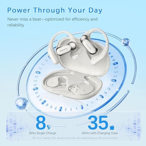 Essonio Open-Ear Headphones Over Ear Earbuds with Ear Hooks, Ultra-Lightweight Comfort Fit Touch Control Spatial Audio 35H Playtime AI Noise Cancellation IPX5 Waterproof - Thumbnail 4