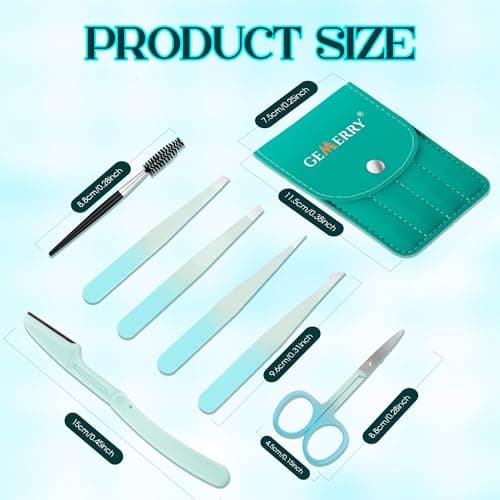 GEMERRY Eyebrow Tweezers Set, 7 Pcs Lash Tweezers for Women, Precision Tweezer for Eyebrows with Curved Scissors and Eyebrow Razor and Lashes Brush for Ingrown Hair Stainless Steel Eyelash Tweezers - Thumbnail 2