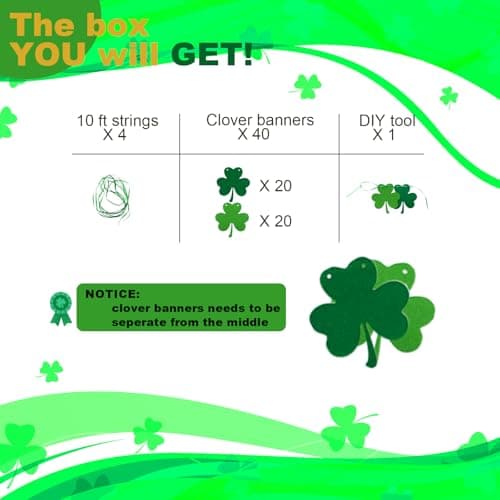 Oeyliz St Patricks Day Decorations Shamrock Garland Banner Garlands 4 Pack Clover Pattern Hanging Banner St Patricks Day Decor Green Party Decorations for Saint Patrick Party Supplies - Thumbnail 6