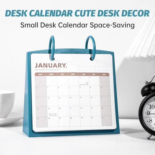 Bibiage Small Desk Calendar 2025-2026, Dec 2025 to Dec 2026, Monthly Decorative Flip Calendar for Desk with to Do List, Cute Desk Decor, Office Supplies, 7" x 6.5", Blue - Thumbnail 3