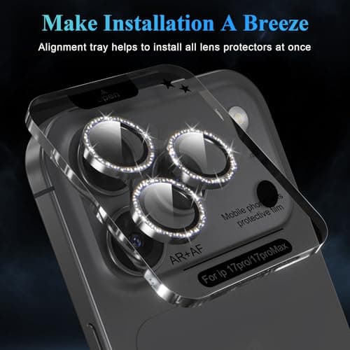 YWXTW Camera Lens Protector for iPhone 17 Pro/iPhone 17 Pro Max, [1 Step Installation Tray] Tempered Glass Screen Protector Metal Individual Camera Cover Accessories Case Friendly (Glitter Grey) - Thumbnail 5