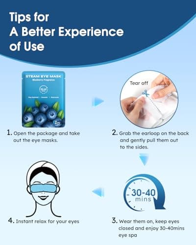 20 Packs Steam Eye Masks for Dry Eyes, Warm Compress Relief for Eye Fatigue & Puffiness, Sleep Heated Eye Mask, Disposable Travel Essentials, Spa Relaxation Gift Women, Party Favors Adults, Blueberry - Thumbnail 6