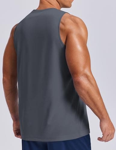 PINSPARK Men's Tank Top Summer Sleeveless Shirts Quick Dry Muscle Shirts for Running Gym Workout Dark Gray - Thumbnail 2
