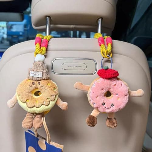 XUPEIXUN Car Seat Headrest Hook 2 Pack Hooks Hanger Storage Organizer Universal for Handbag Purse Coat, Cute Car Accessories for Women (donuts) - Image 1