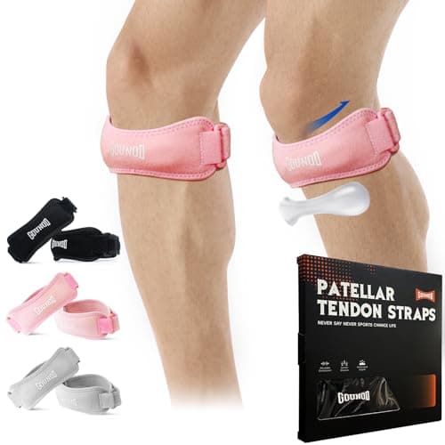GOUNOD Patellar Tendon Support Strap 2 Pack,Knee Strap for Knee Pain Relief,Patella Band for Basketball, Jumpers Knee, Tendonitis, Running, Hiking, Soccer, Osgood Schlatter(Pink) - Image 1