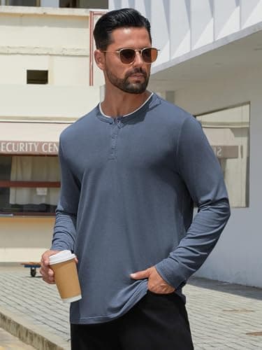 Hardaddy Men's Long Sleeve Henley Shirts Casual Color Block Henley Button T-Shirt Tops Navy Blue XXL - Thumbnail 4