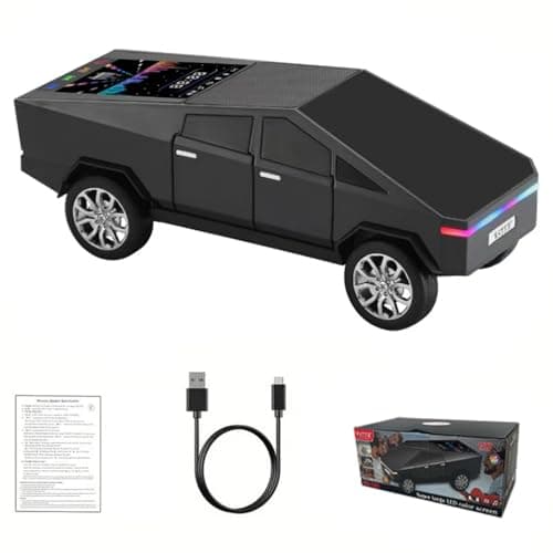 WS-580 Cybertruck Portable Bluetooth Speaker, Replica Car with Display Screen, HD Sound, TWS Pairing, FM Radio, Built-in Mic, Remote Selfie Control, LED Party Light, Gift for Car Lovers (Black)