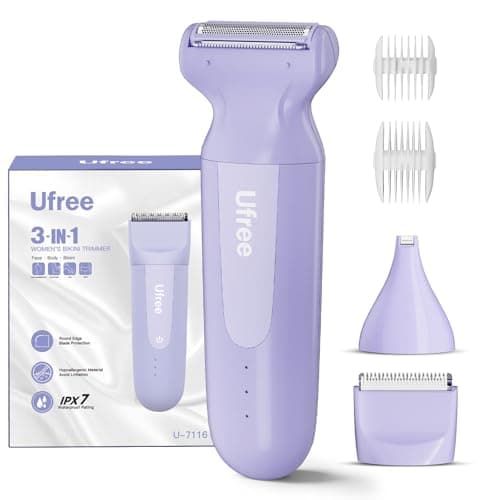 Ufree 3-in-1 Women's Electric Razor with Ceramic Blades, IPX7 Waterproof Bikini Trimmer for Women, Pubic Hair Trimmer, Cordless Rechargeable Shaver for Legs, Armpit, Valentine's Gifts for Women