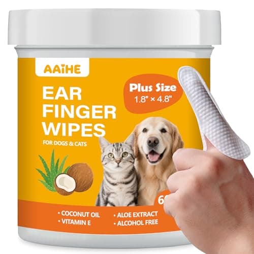 AAIHE Plus Size Dog Ear Wipes,Gently Remove Ear Wax & Dirt,Relieve Ear Itching. Fresh Coconut Scent, All Natural Ingredients Dog Ear Cleaning Wipes - 60 Count - Image 1