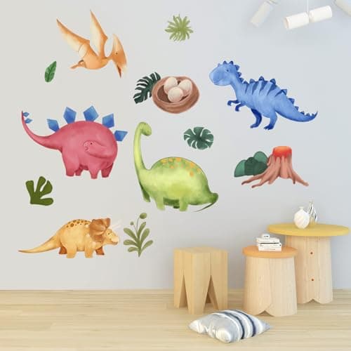Dinosaurs Wall Decals Stickers, Dino Playroom Decor Neutral for Kids, Nursery Baby Room Home Decorations Girls Boys Bedroom Classroom Daycare Art - Thumbnail 3