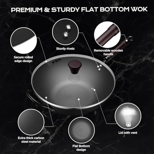 FGJ Wok, 13 Inch Carbon Steel Woks & Stir-fry Pans Nonstick - Thumbnail 6
